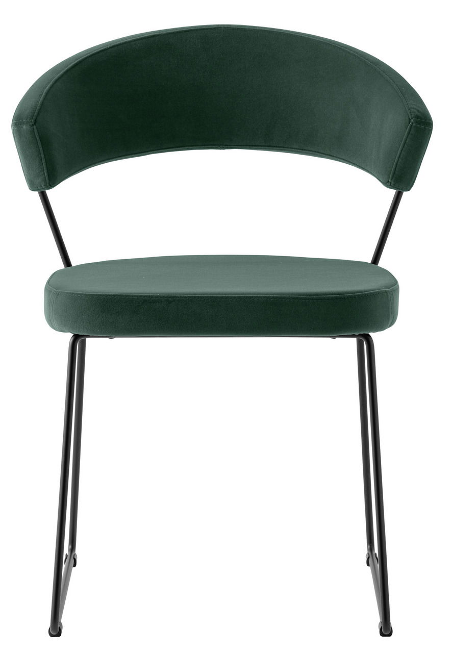 Moderner grüner Stuhl mit schwarzem Metallgestell, Vorderansicht