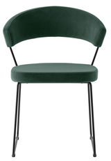 Moderner grüner Stuhl mit schwarzem Metallgestell, Vorderansicht