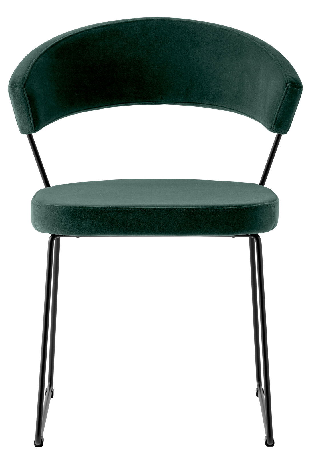 Moderner grüner Stuhl mit schwarzem Metallgestell, Vorderansicht