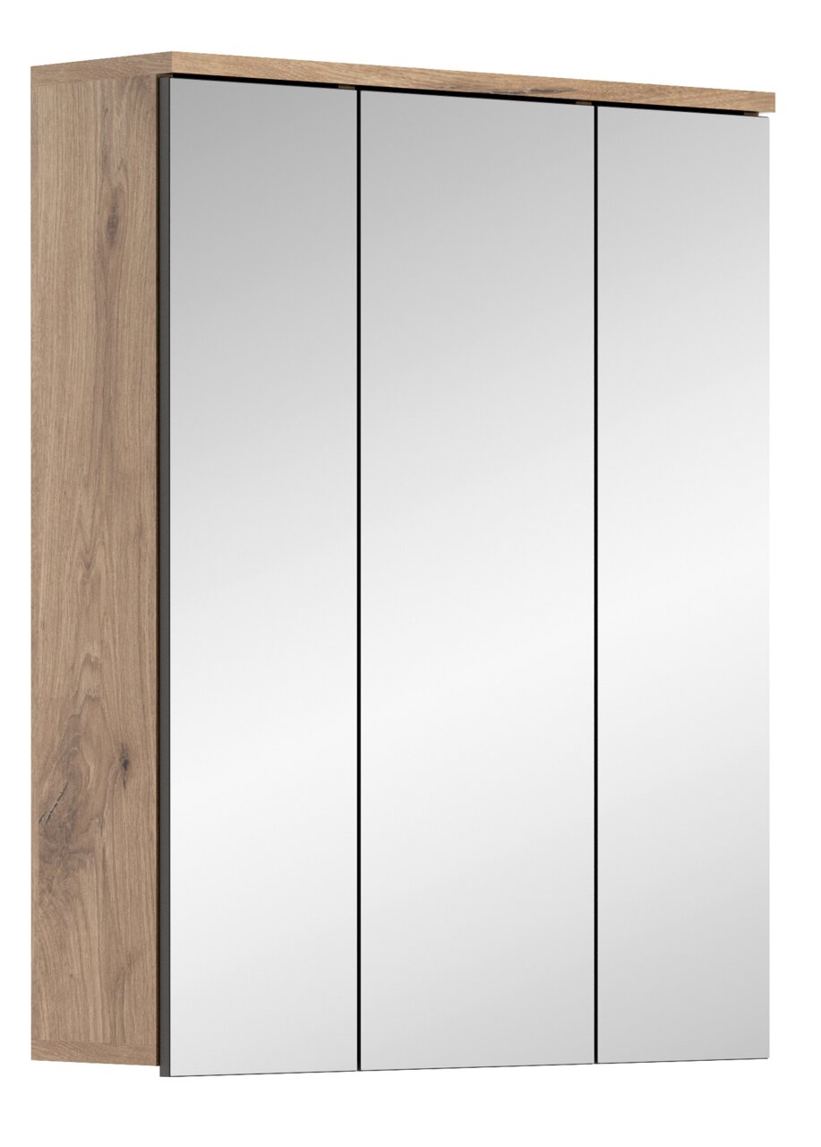 MID.YOU Spiegelschrank MASON Spiegelschrank MASON mit drei Türen, Holzrahmen, seitliche Perspektive