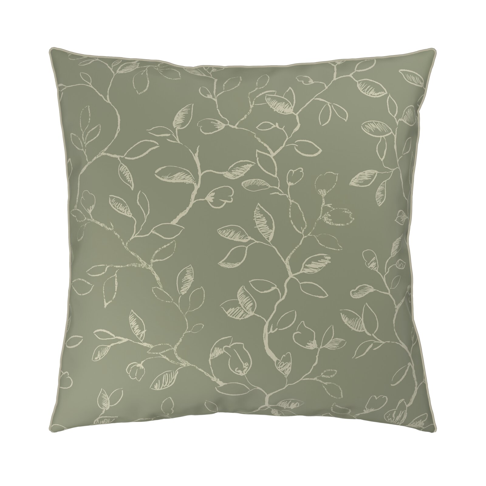 Grünes Kissen mit weißem Blattmuster, Vorderansicht