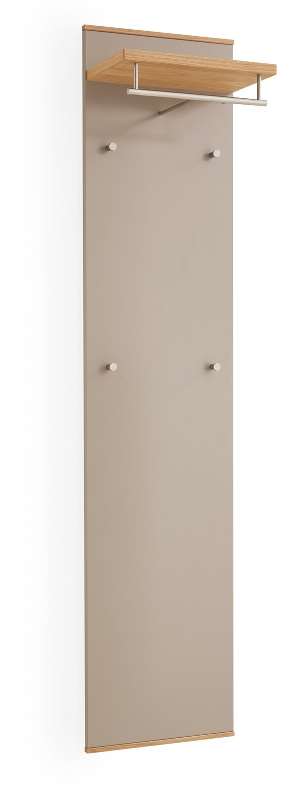 VOSS Garderobenpaneel LOVENO Garderobenpaneel in seitlicher Perspektive mit Holzablage und mehreren Haken.