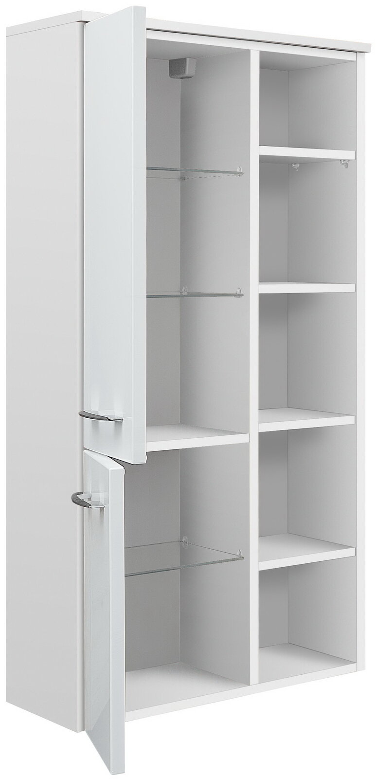 Sadena Midischrank PLAKA Moderner weißer Midischrank mit offenen Türen, seitliche Perspektive