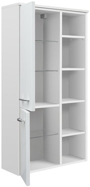 Moderne witte halve kast met open deuren, zijaanzicht
