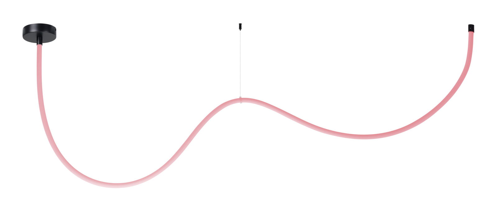 LED-Lichtschlauch in geschwungener Form, von der Seite betrachtet, mit rosa Leuchten.