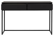 Schwarze Konsole mit zwei Schubladen, frontal betrachtet