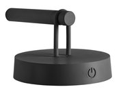 Schwarze Wandleuchte ARMA mit rundem Sockel und seitlichem Ein-/Ausschalter, seitliche Perspektive