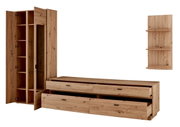 Wandkombination aus Holz mit Schränken und Regalen, Frontansicht