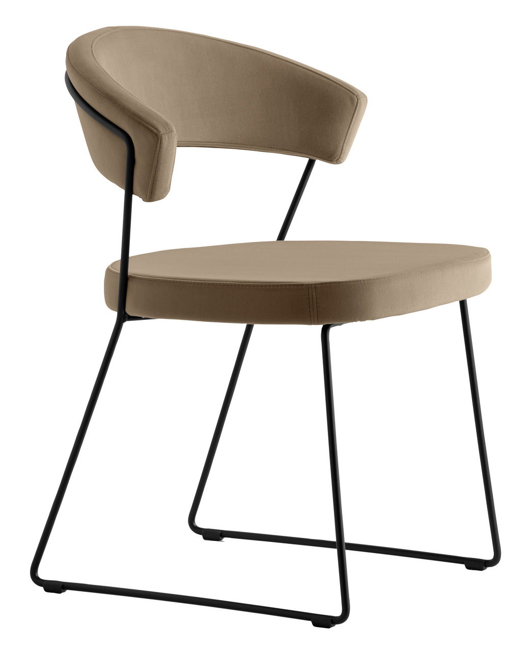 Connubia Stuhl NEW YORK Moderner Stuhl mit braunem Polster und schwarzem Metallgestell, seitliche Perspektive