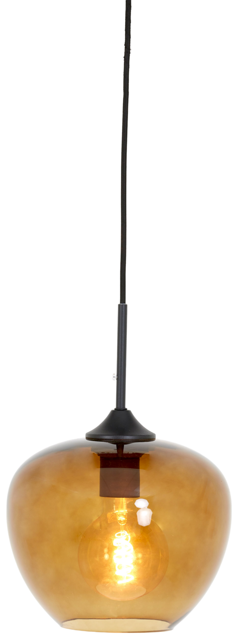 Light&Living Hängeleuchte MAYSON Hängeleuchte mit bernsteinfarbenem Glasschirm und sichtbarer Glühbirne, seitliche Perspektive