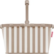 Beige-weiß gestreifter Einkaufskorb von reisenthel mit klappbarem Griff, Frontansicht vor weißem Hintergrund