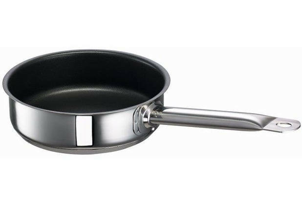 Kleine Bratpfanne aus Edelstahl mit Antihaftbeschichtung, seitliche Ansicht