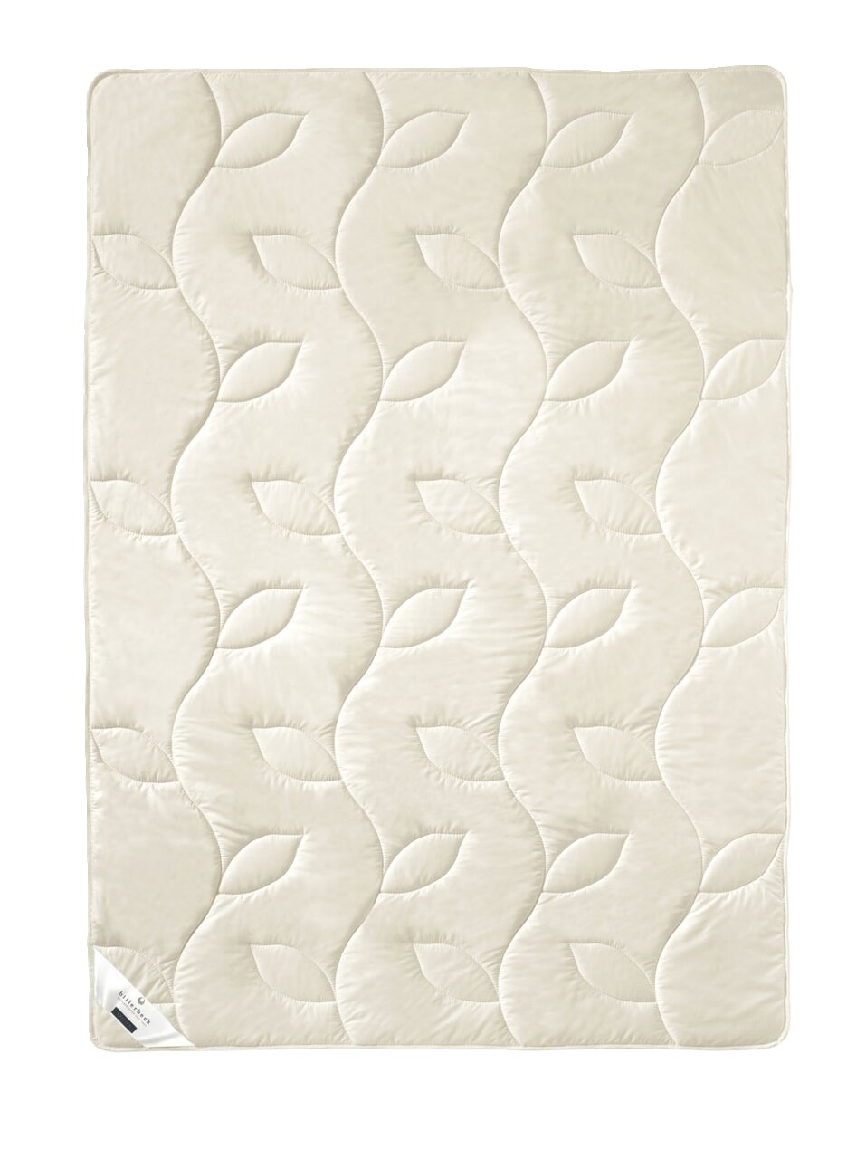 billerbeck Naturdecke Superlight Bamboo Vogelperspektive auf eine cremefarbene Naturdecke mit Blattmuster-Steppung.