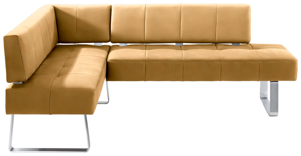 Moderano Eckbank LUPO II Moderne Eckbank in hellbraunem Leder mit Metallbeinen, seitliche Perspektive
