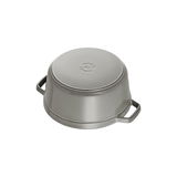 Grauer Bräter Cocotte 24cm rund, von unten fotografiert mit sichtbaren Griffen.