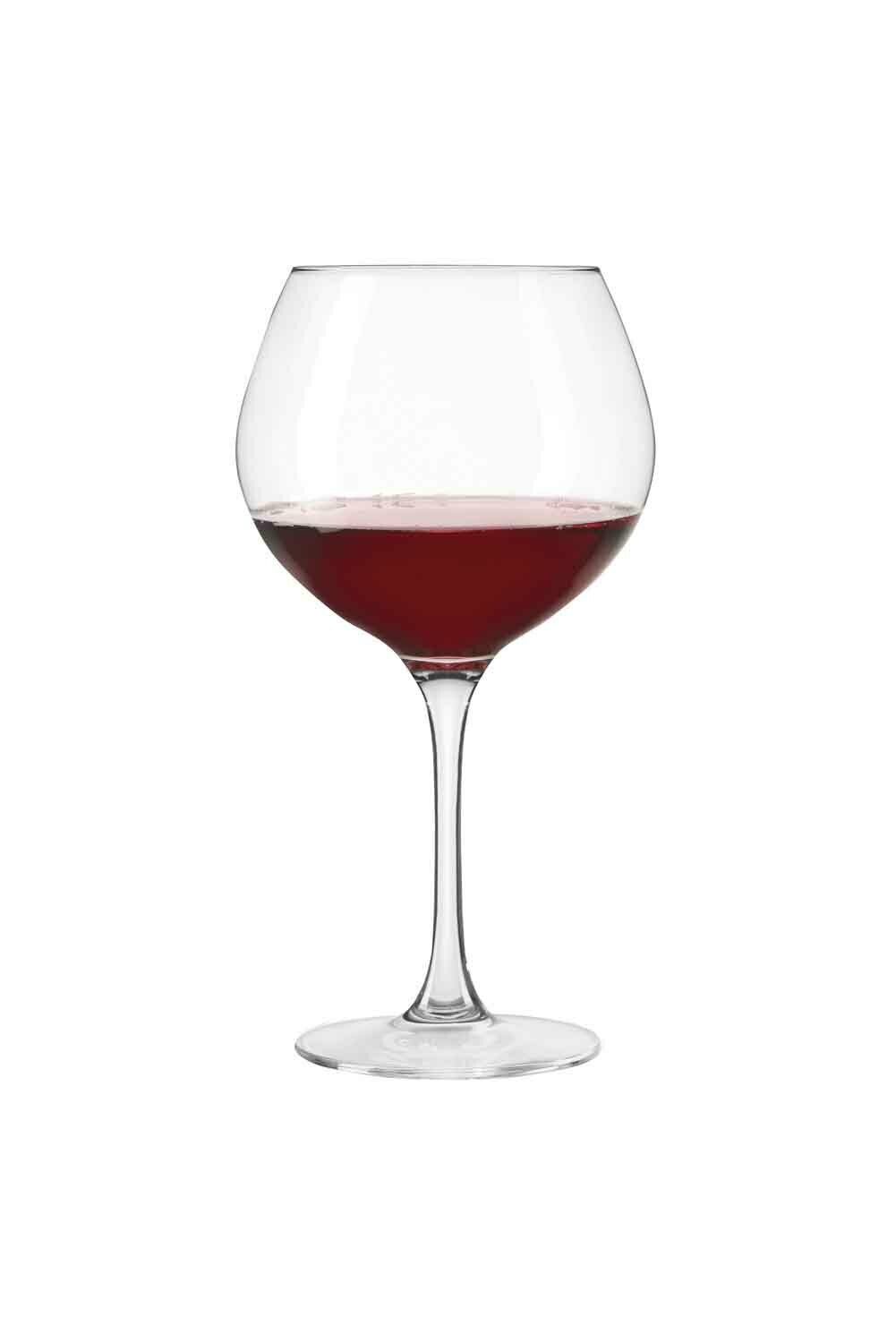Burgunderglas Ciao+ 630ml, gefüllt mit Rotwein, seitliche Ansicht