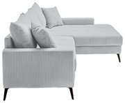Graues Ecksofa mit Rillenstruktur, rechte Seite, seitliche Perspektive