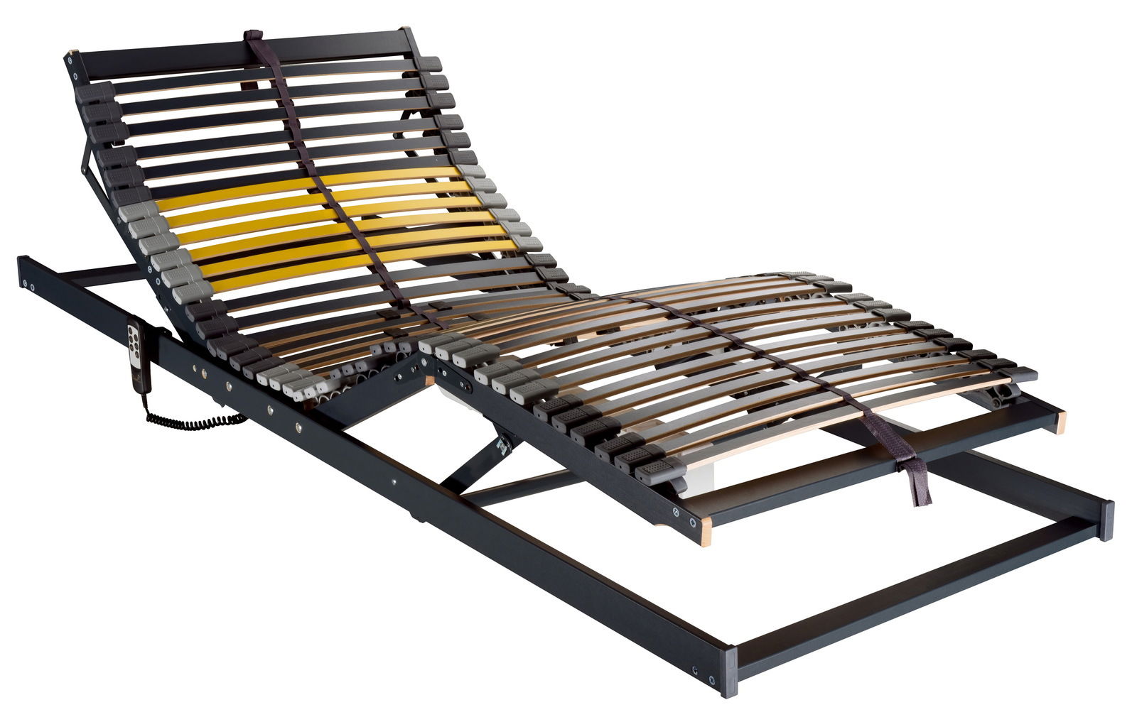 Federholzrahmen 100x220 mit verstellbaren Latten, seitliche Perspektive