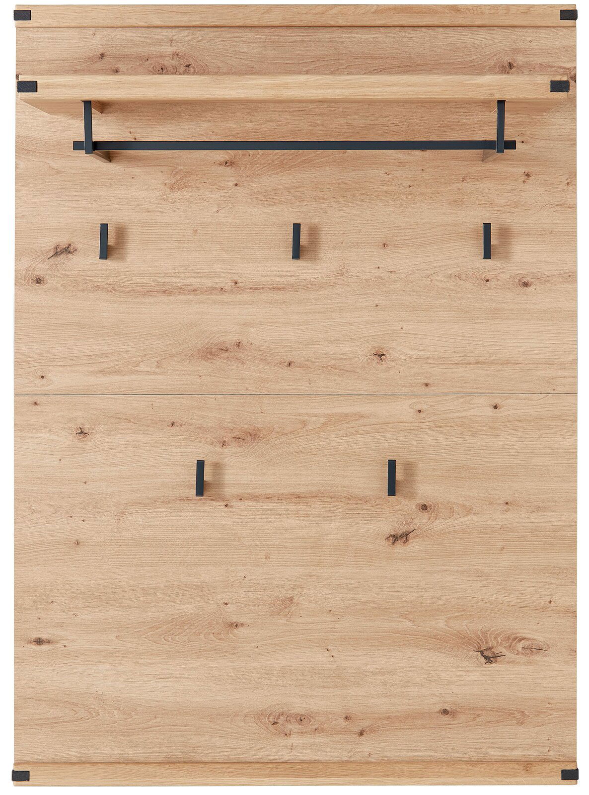 Linea Natura Garderobenpaneel GENUA II Garderobenpaneel aus Holz mit mehreren Haken und einer Ablage, frontale Ansicht