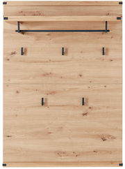 Garderobenpaneel aus Holz mit mehreren Haken und einer Ablage, frontale Ansicht