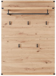 Garderobenpaneel aus Holz mit mehreren Haken und einer Ablage, frontale Ansicht