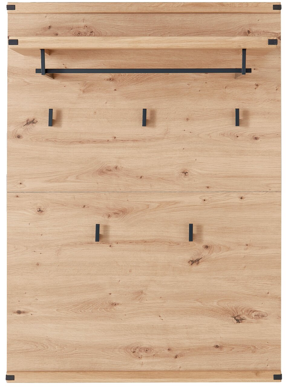 Linea Natura Garderobenpaneel GENUA II Garderobenpaneel aus Holz mit mehreren Haken und einer Ablage, frontale Ansicht