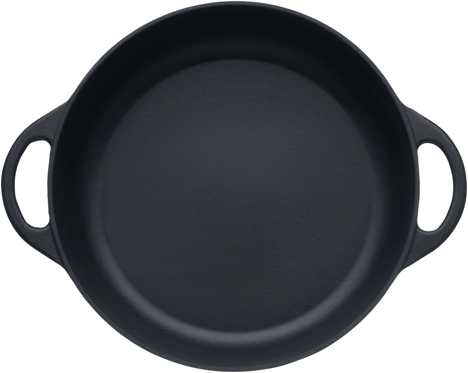 Bauernpfanne 28cm aus schwarzem Material mit zwei Griffen, Draufsicht