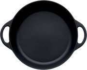 Bauernpfanne 28cm aus schwarzem Material mit zwei Griffen, Draufsicht
