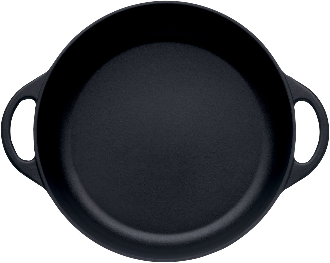 Bauernpfanne 28cm aus schwarzem Material mit zwei Griffen, Draufsicht