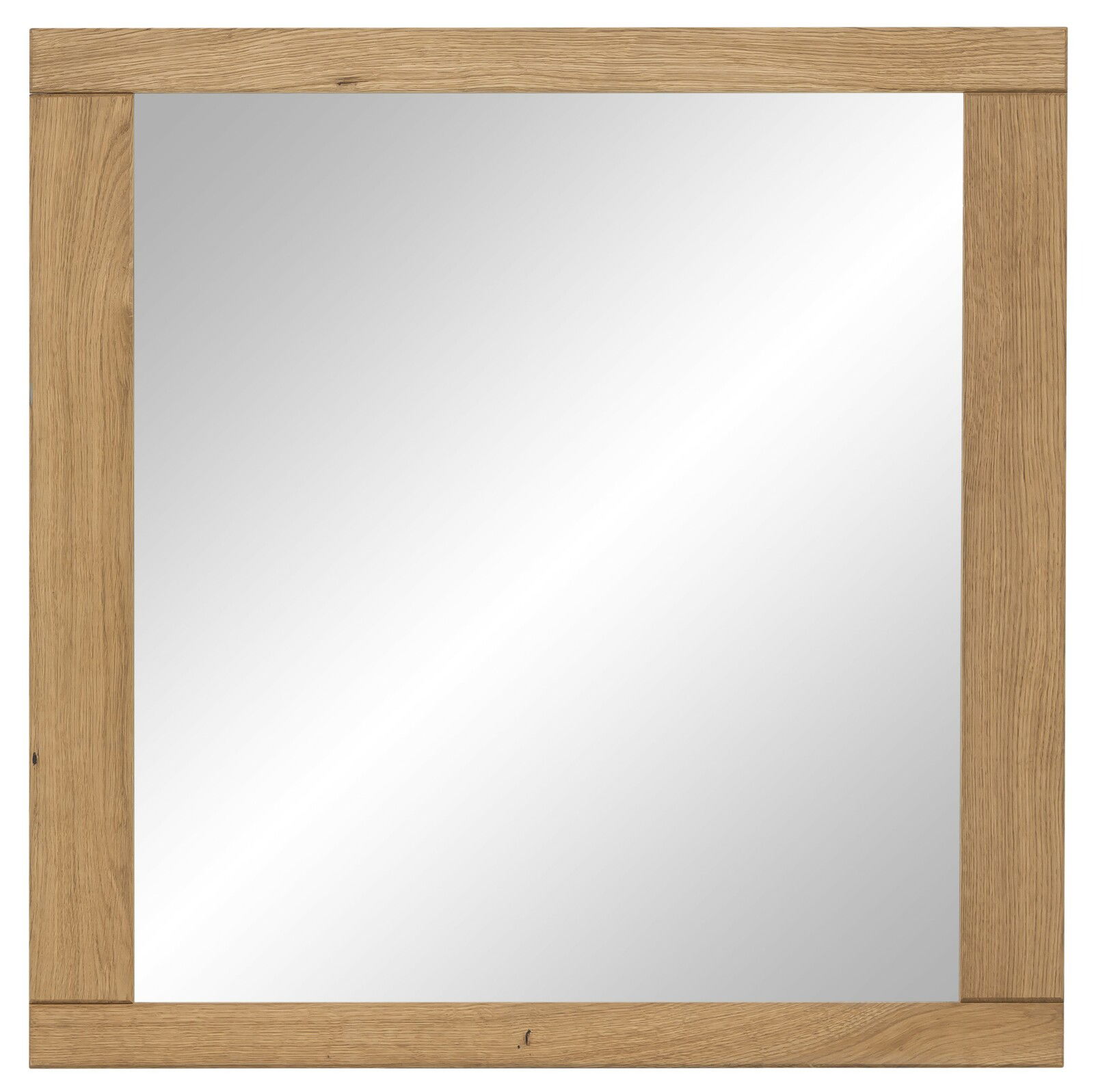 Quadratischer Spiegel mit Holzrahmen, Frontalansicht