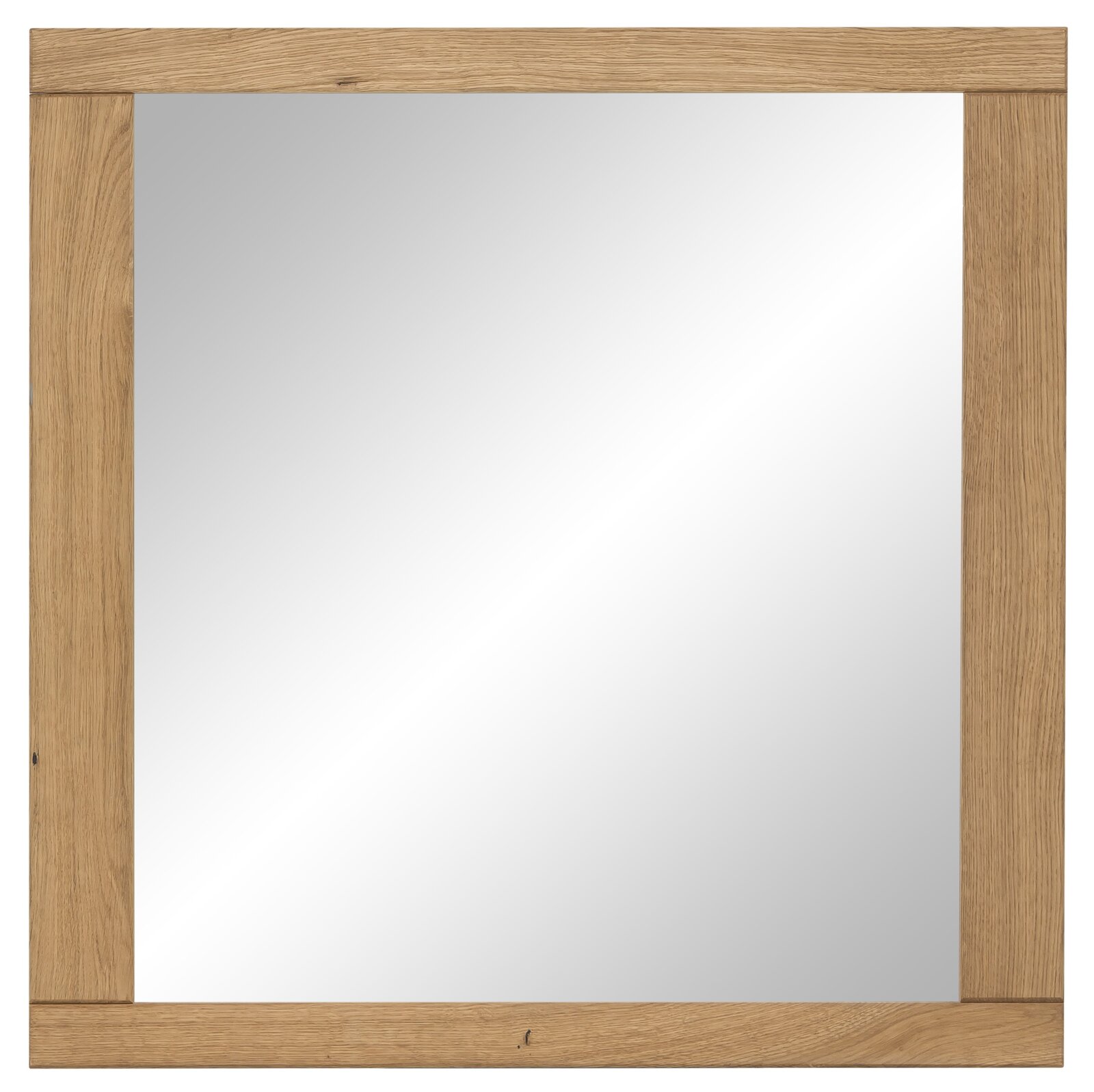 Quadratischer Spiegel mit Holzrahmen, Frontalansicht