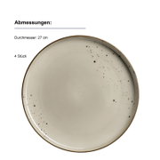 Runder, beigefarbener Speiseteller mit braunem Rand und feinen Sprenkeln, Durchmesser 27 cm, in Draufsicht vor weißem Hintergrund (Set mit 4 Stück)