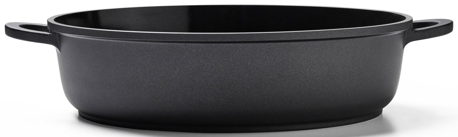 Alugussbräter mit einem Durchmesser von 28 cm, seitliche Perspektive