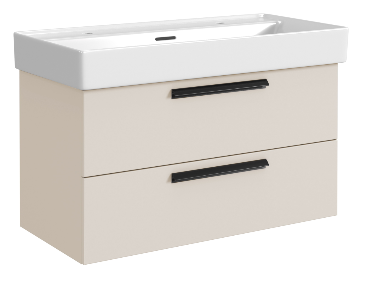 XORA Waschtisch-Set für 2 Armaturen VANNES Waschtisch-Set mit zwei Schubladen und Platz für zwei Armaturen, seitliche Perspektive