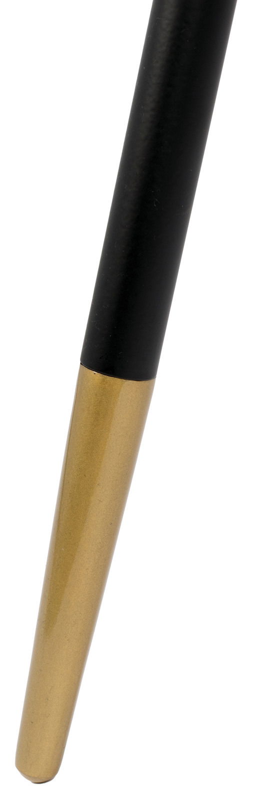 Nahaufnahme eines Tischbeins mit schwarzem und goldenem Finish, perspektivisch von der Seite aufgenommen.