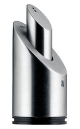 Moderner Pfeffer- und Salzstreuer aus Edelstahl, seitliche Ansicht, mit elegantem Design und WMF-Logo.