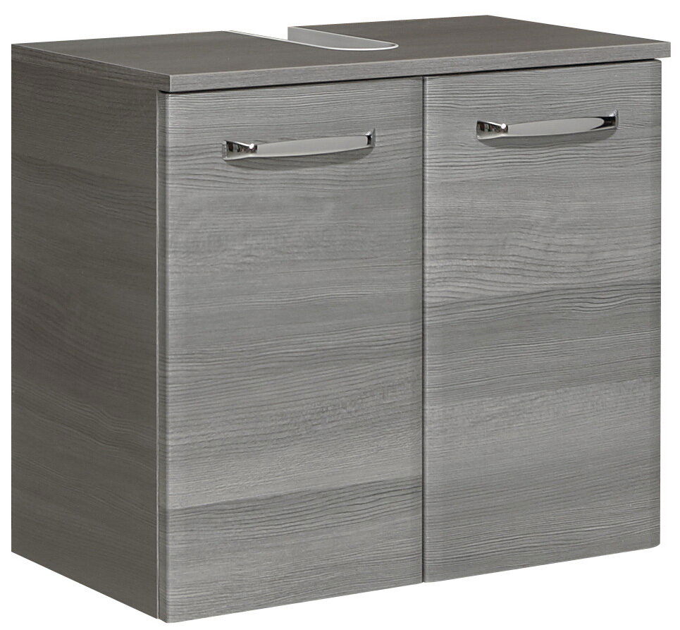 XORA Waschbeckenunterschrank ATHEN Moderner grauer Waschbeckenunterschrank mit zwei Türen und silbernen Griffen, seitliche Perspektive