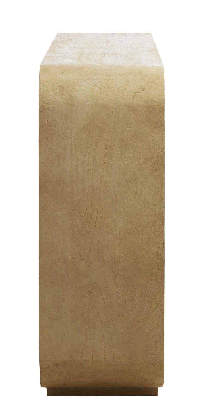 Seitenansicht eines Standregals aus hellem Holz mit glatter Oberfläche.