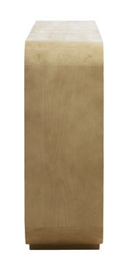 Seitenansicht eines Standregals aus hellem Holz mit glatter Oberfläche.