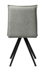 Rückansicht eines grauen Stuhls mit schwarzem Metallgestell