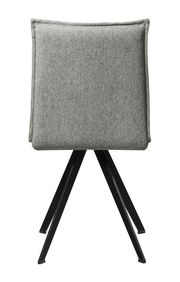 Rückansicht eines grauen Stuhls mit schwarzem Metallgestell