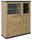 Hochwertiges Highboard aus Holz mit Glasvitrine und Schubladen, seitliche Perspektive
