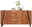 Modernes Sideboard aus Holz mit schwarzen Akzenten, frontal fotografiert. Dekoriert mit Pflanzen und Vasen.