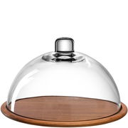 Holzkäseplatte mit Glasglocke, seitliche Perspektive