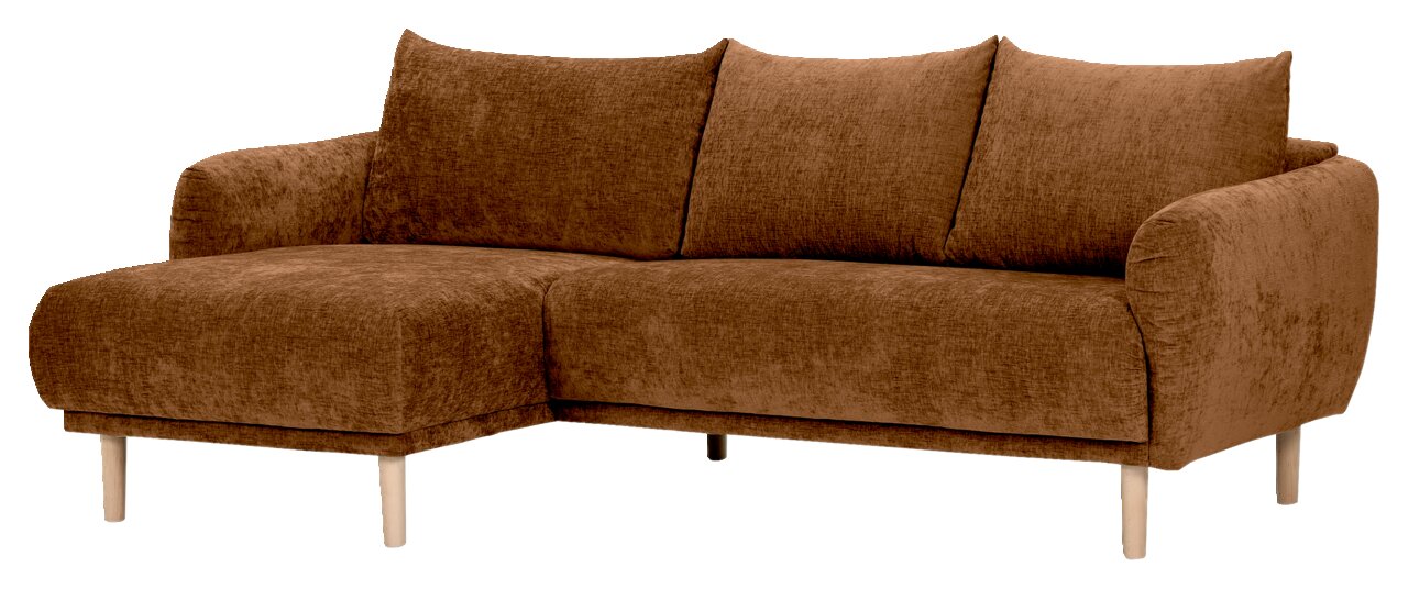Braunes Ecksofa mit linker Ottomane, Vorderansicht
