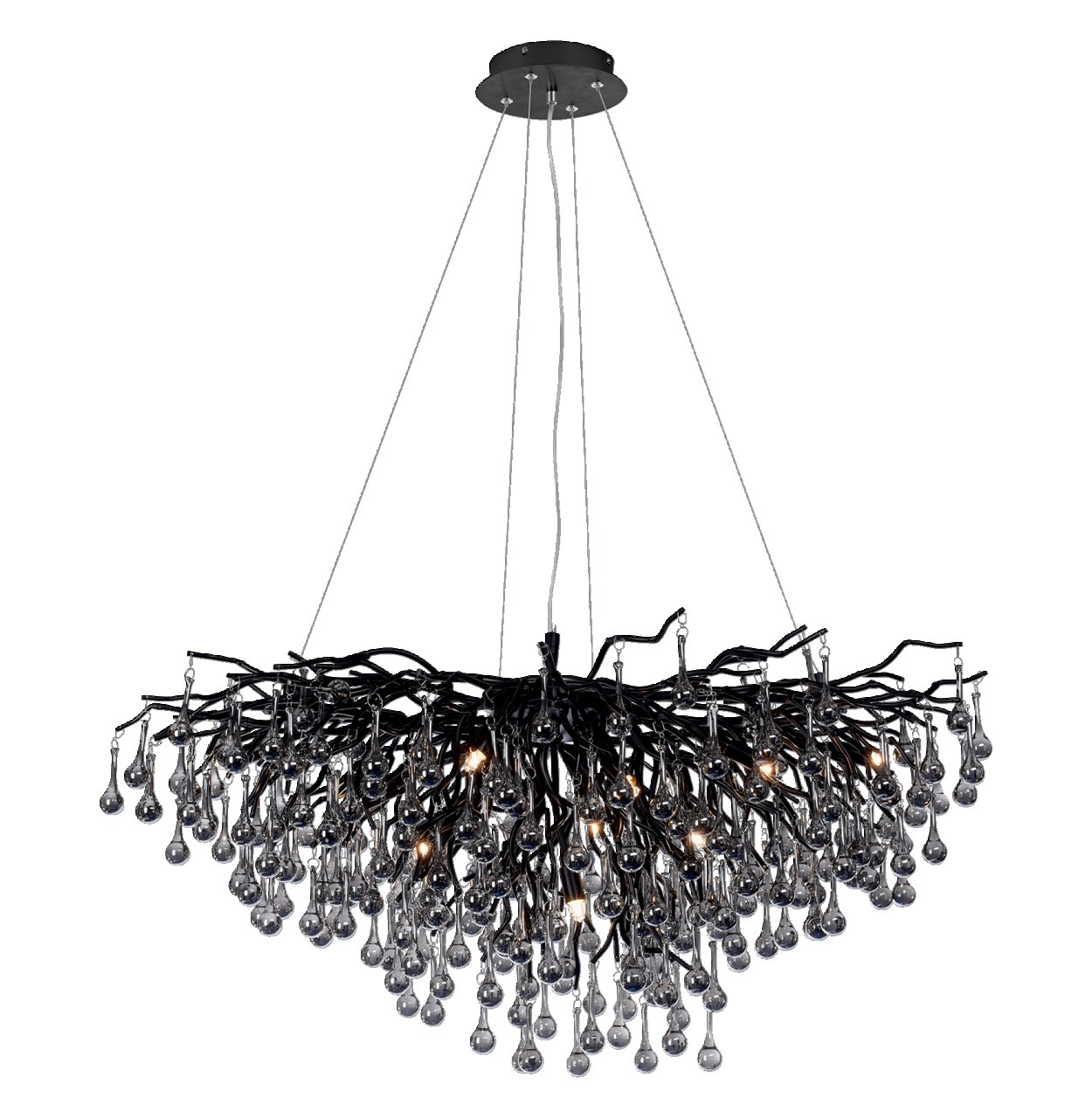 Moderner Kronleuchter ICICLE mit hängenden Kristalltropfen, seitliche Perspektive