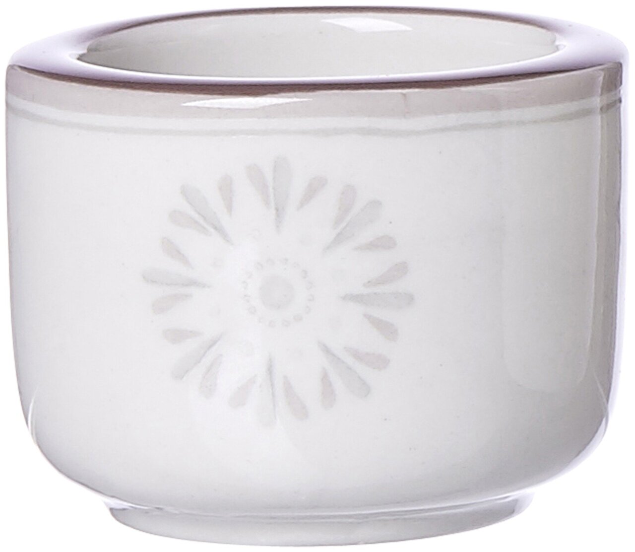 Weißer Teelichthalter Valencia 6cm mit floralem Muster, seitliche Perspektive