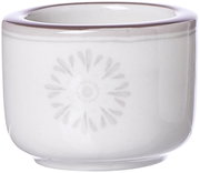Weißer Teelichthalter Valencia 6cm mit floralem Muster, seitliche Perspektive