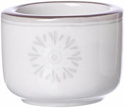 Weißer Teelichthalter Valencia 6cm mit floralem Muster, seitliche Perspektive