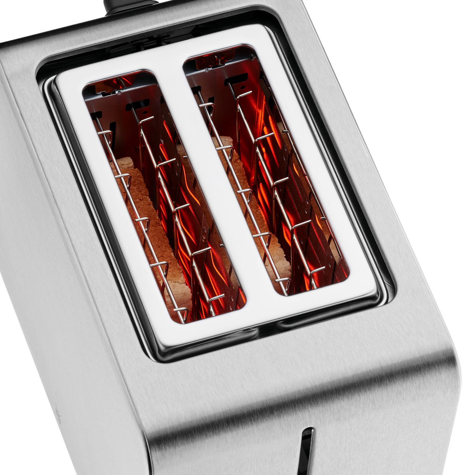 WMF Stelio Toaster Edition aus der Vogelperspektive mit zwei beleuchteten Toastschlitzen.